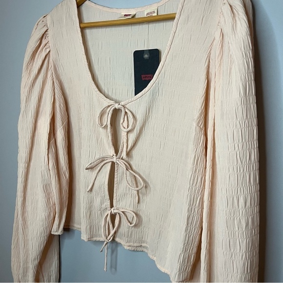 Levi’s Fawn Tie Ruched Stripe Sunny Cream White Blouse Size XLarge NWT - Picture 6 of 16
